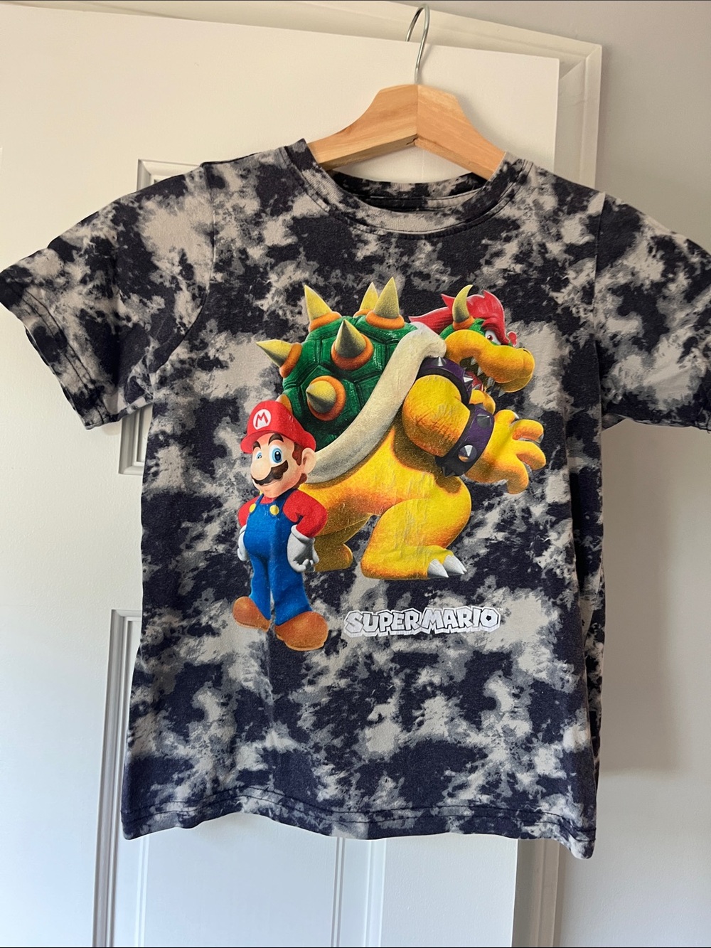 Nintendo Black & White Tie-Dye Kids Super Mario Tee